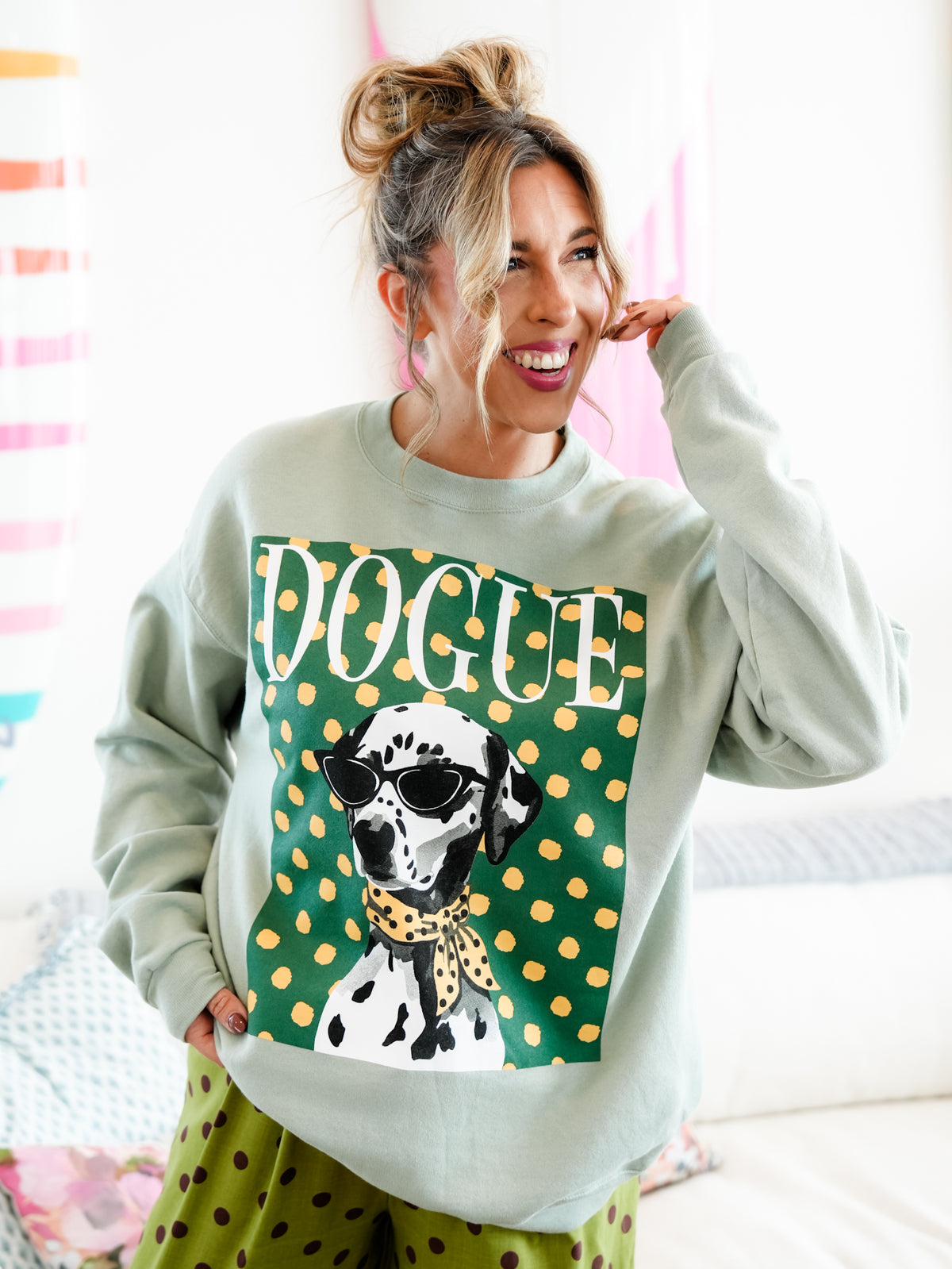 Long Sleeve Dogue Dalmatian Graphic Sweatshirt