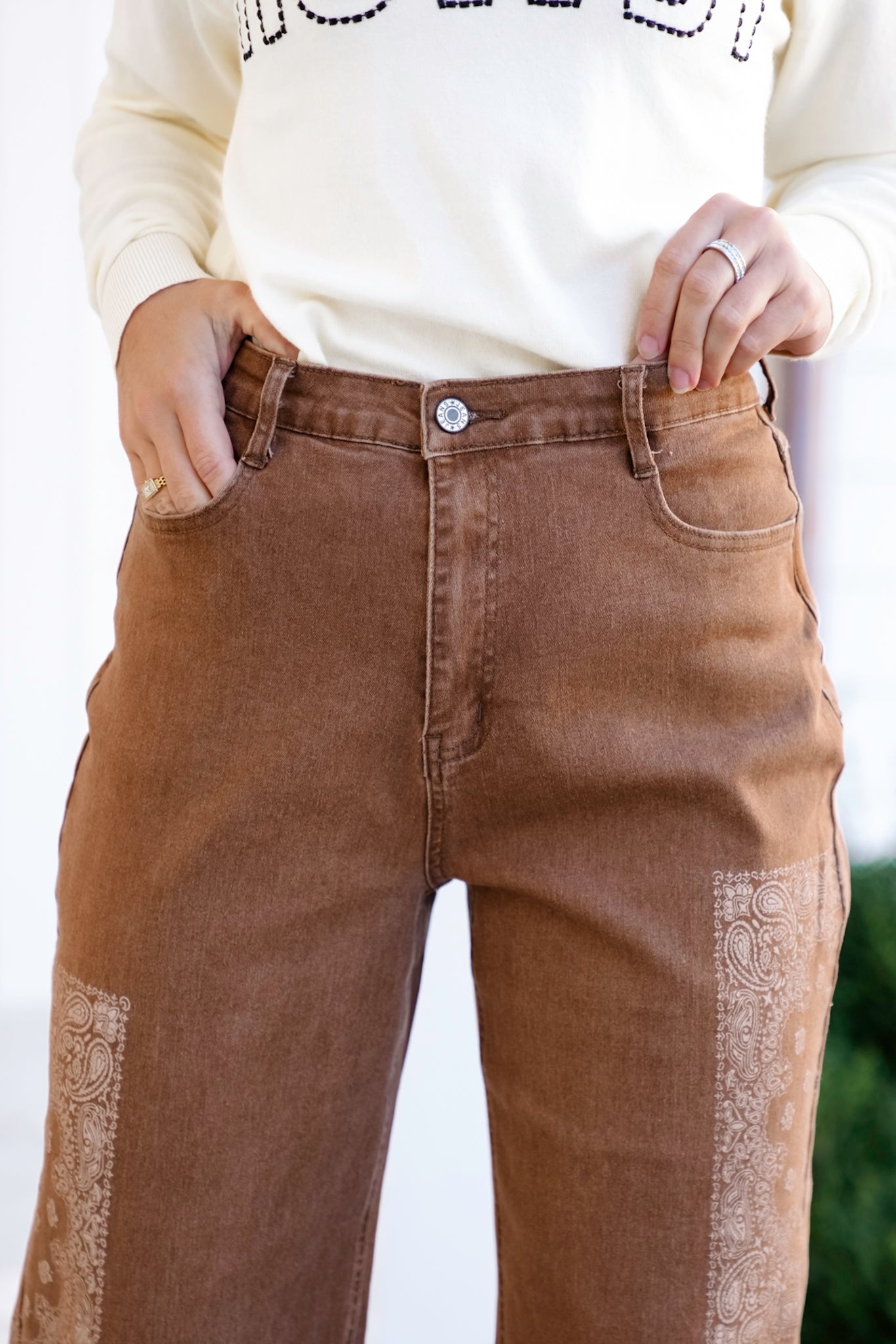 Bandana Print High Waist Jeans