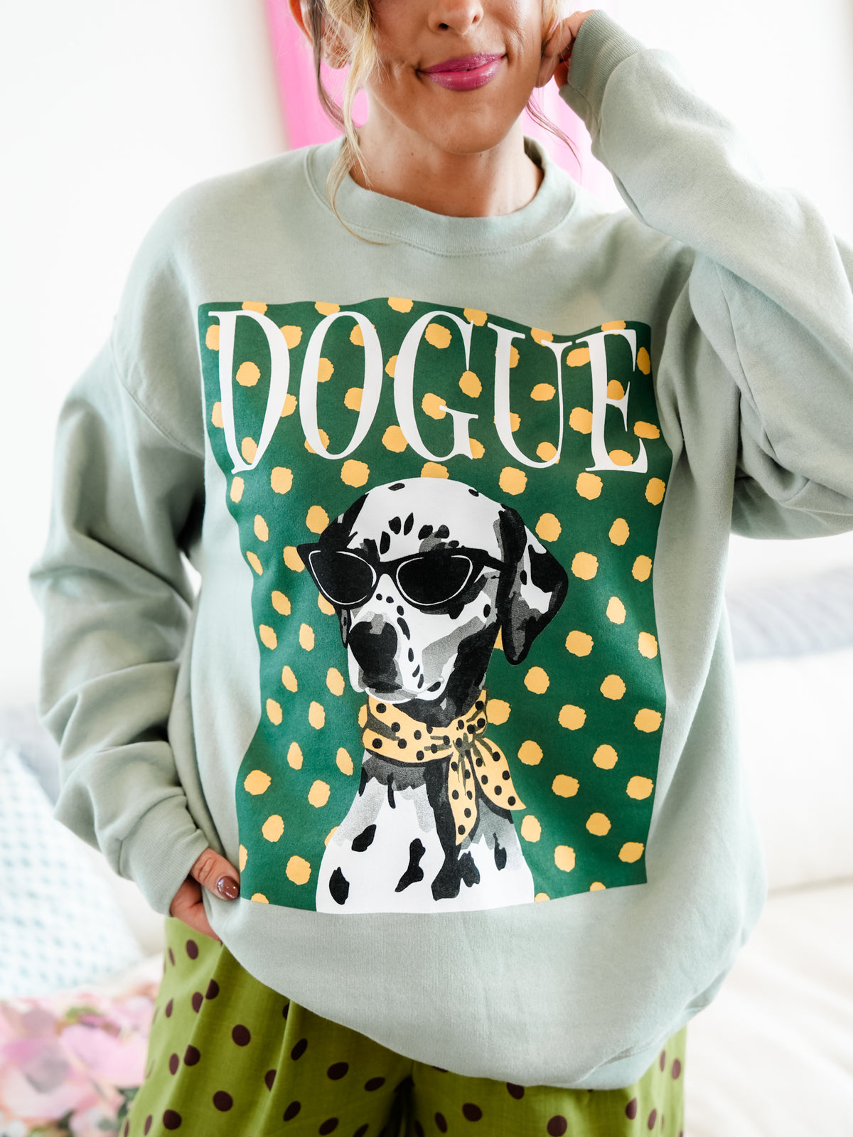Long Sleeve Dogue Dalmatian Graphic Sweatshirt