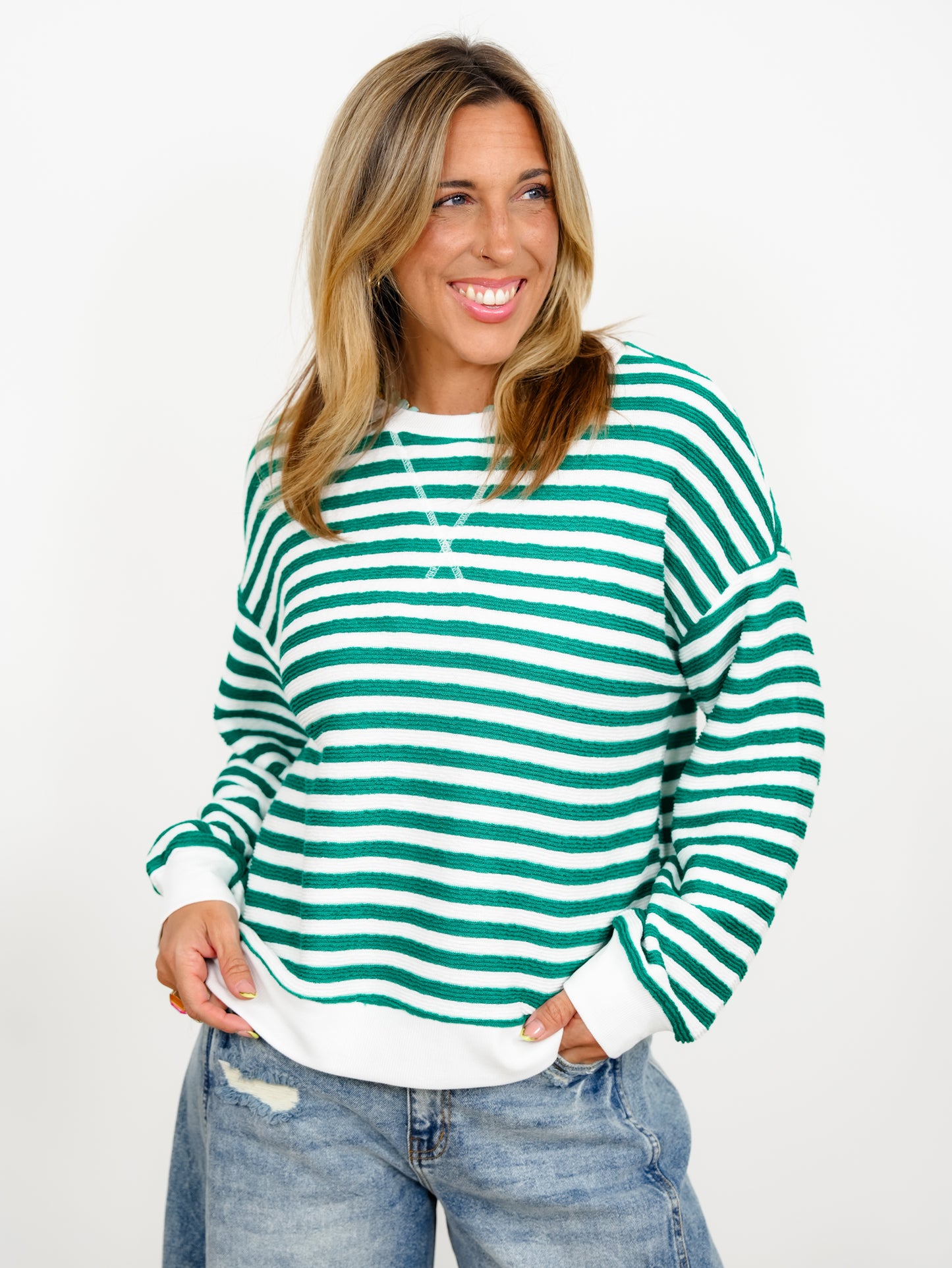 Door Buster! Plus/Reg Zenana Striped Rib Banded Pullover