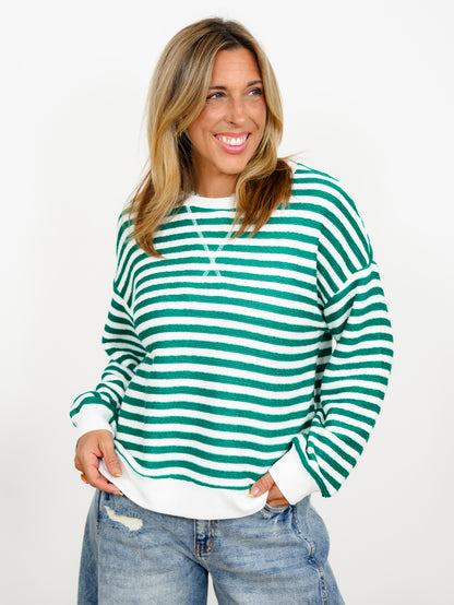 Door Buster! Plus/Reg Zenana Striped Rib Banded Pullover
