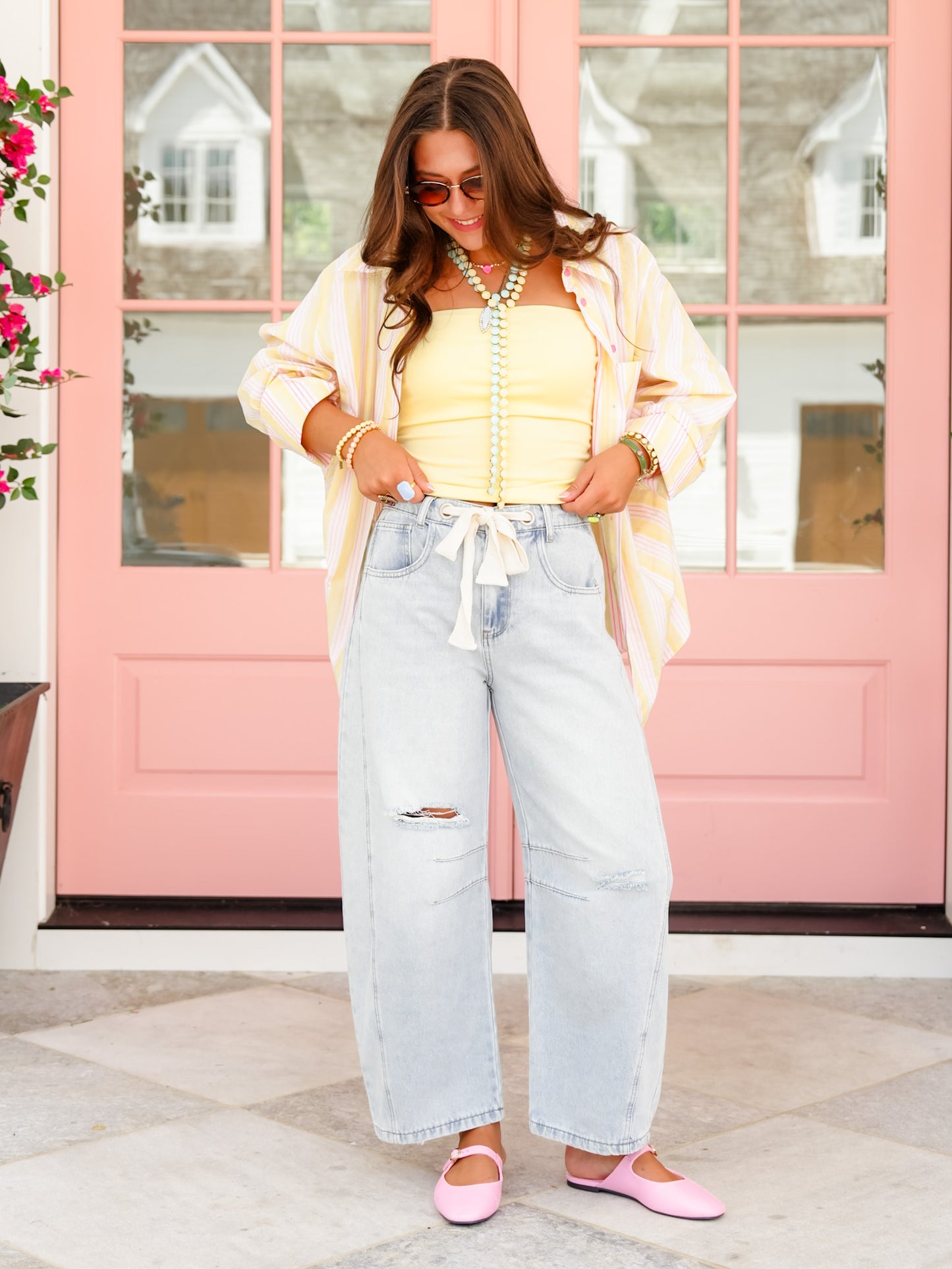 Stripe Long Sleeve Button Down Collared Top - Freckled Poppy