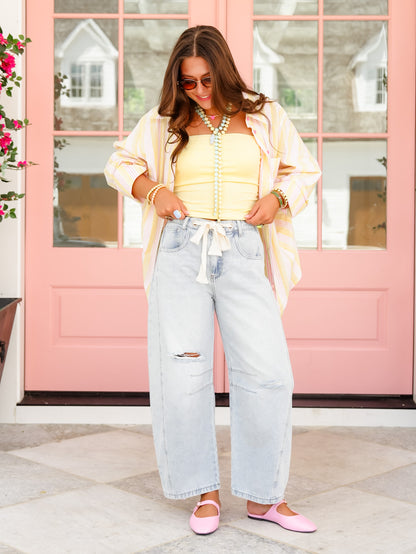 Stripe Long Sleeve Button Down Collared Top - Freckled Poppy