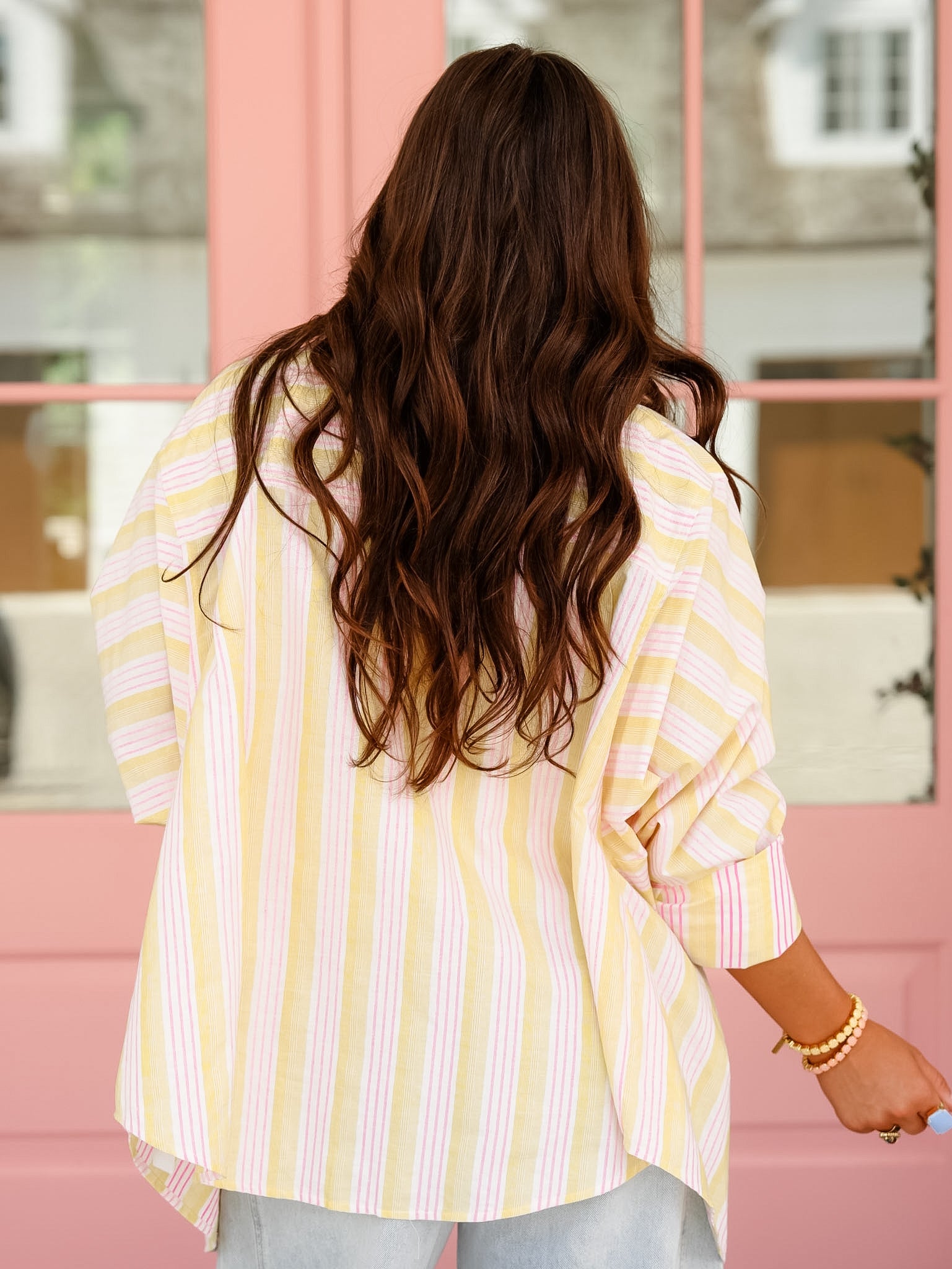 Stripe Long Sleeve Button Down Collared Top - Freckled Poppy
