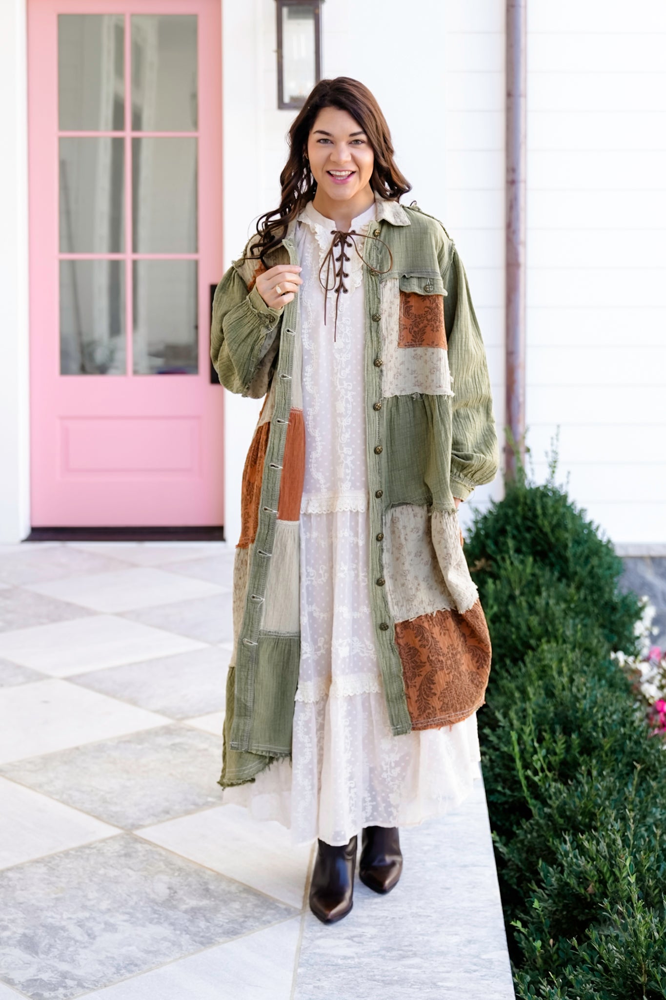 POL Olive Long Sleeve Button Down Knee Length Shacket