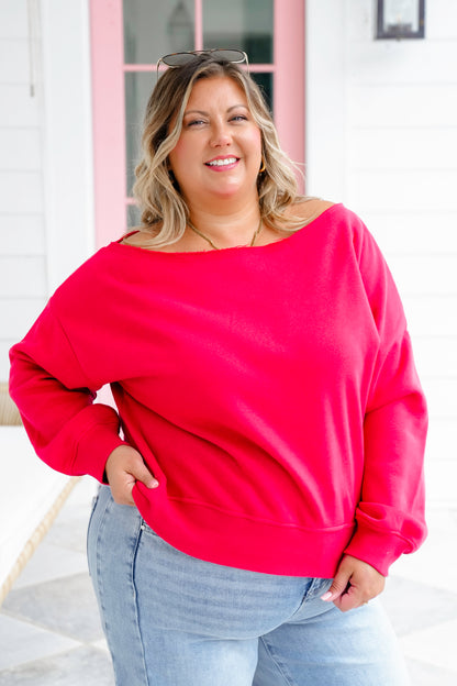 Plus/Reg French Terry Long Sleeve Off Shoulder Top