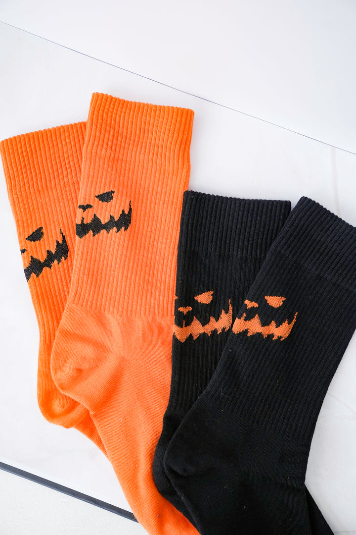 Halloween Crew Socks with Jack o Lantern Face