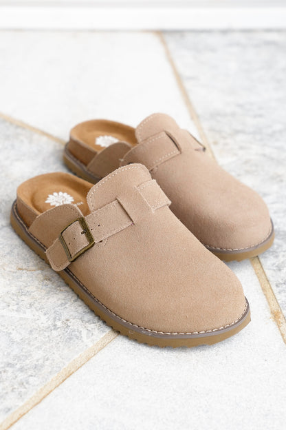 Yellow Box Vegan Suede Slip On Clog with Buckle Strap