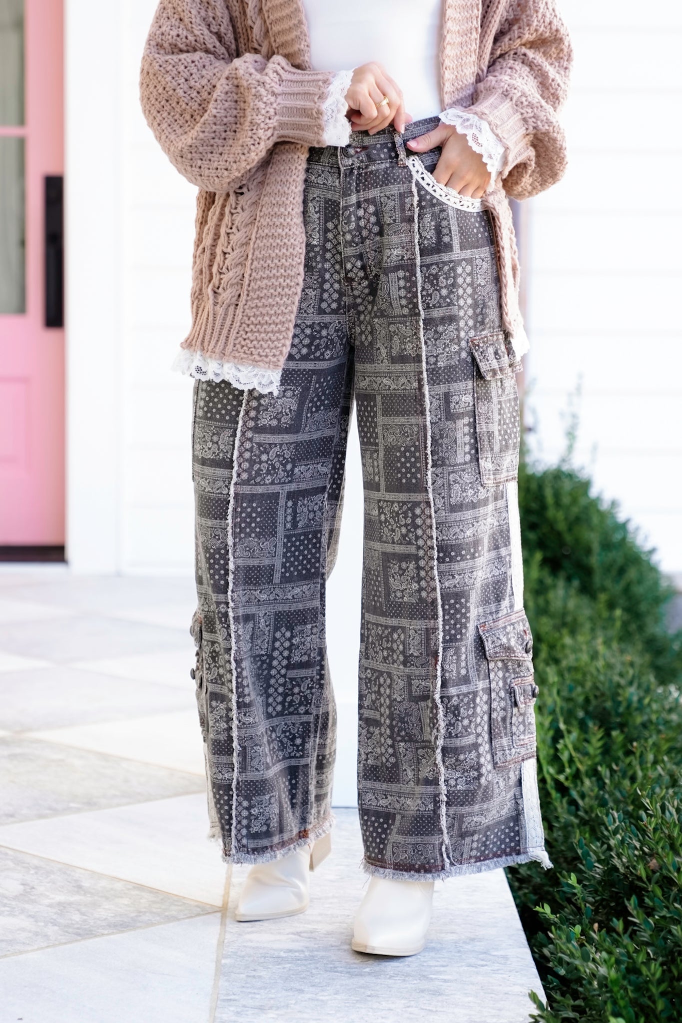 POL Paisley Print Relaxed Fit Wide Leg Pants