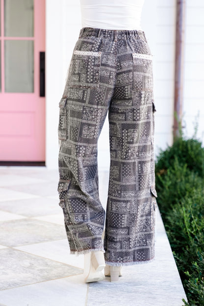 POL Paisley Print Relaxed Fit Wide Leg Pants