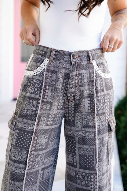 POL Paisley Print Relaxed Fit Wide Leg Pants