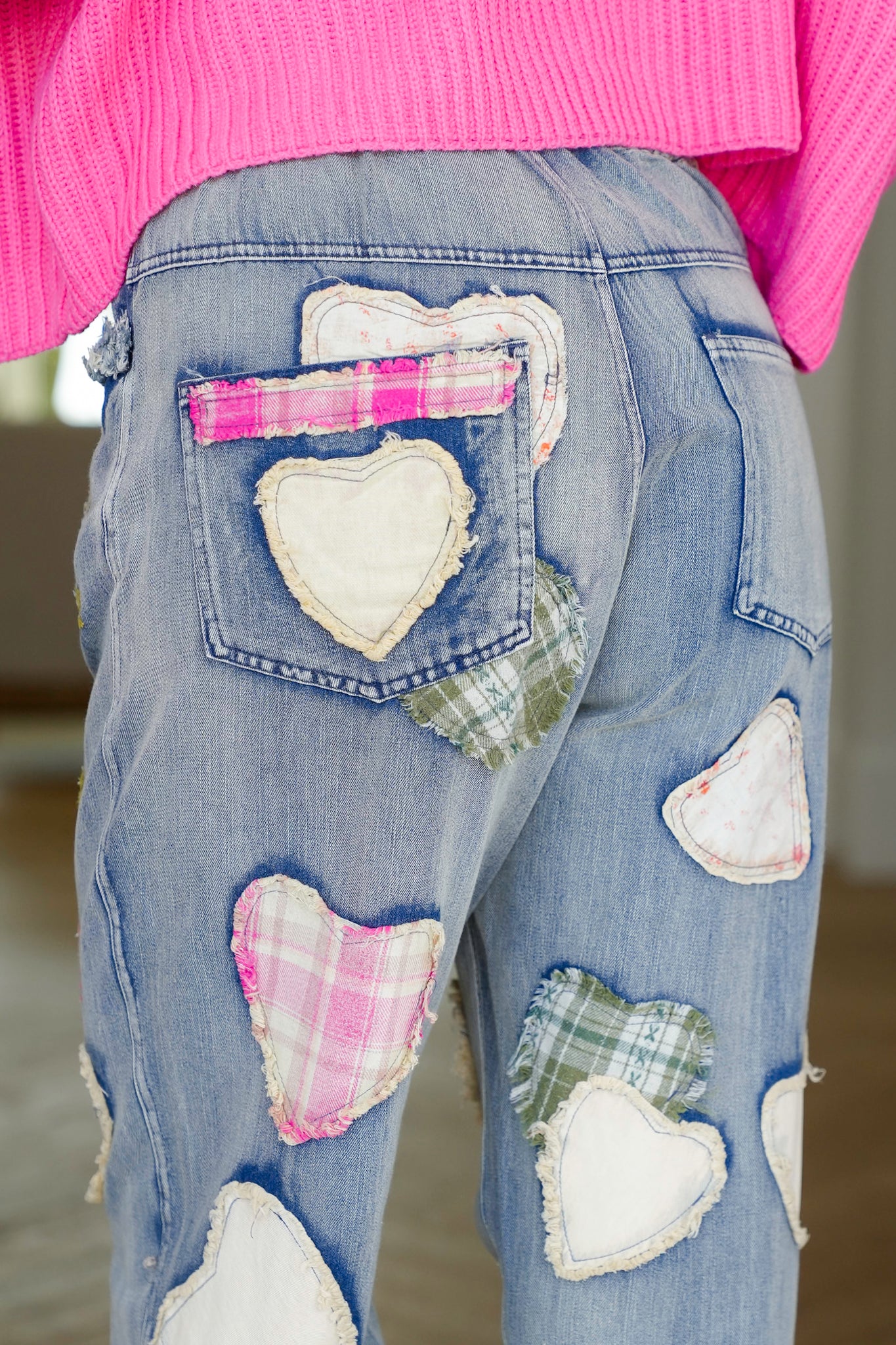 Denim Relaxed Fit Jeans with Embroidered Patchwork Detail
