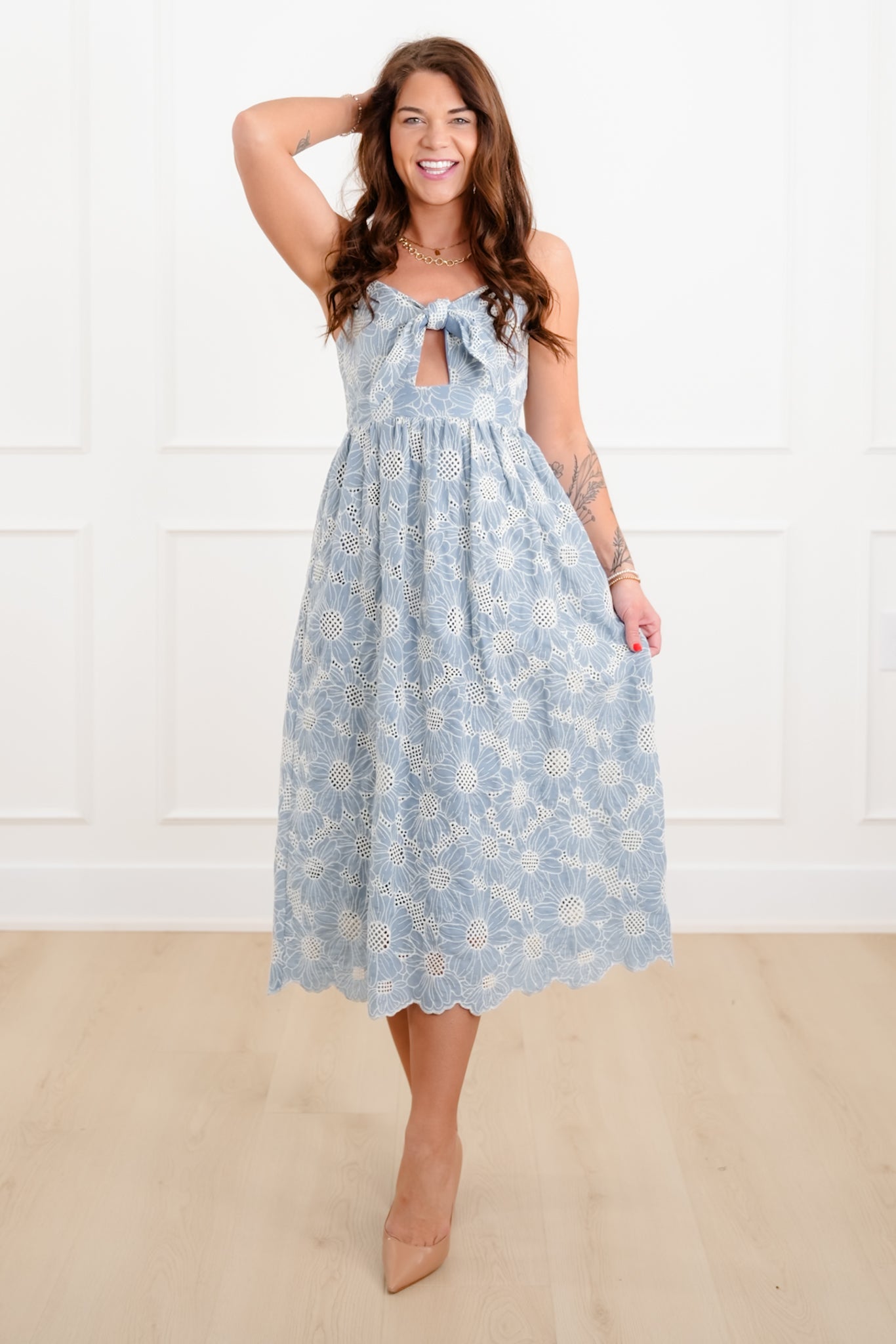 sachin and babi light blue dress Women's White Linen-Blend Dress with Embroidery main image 0