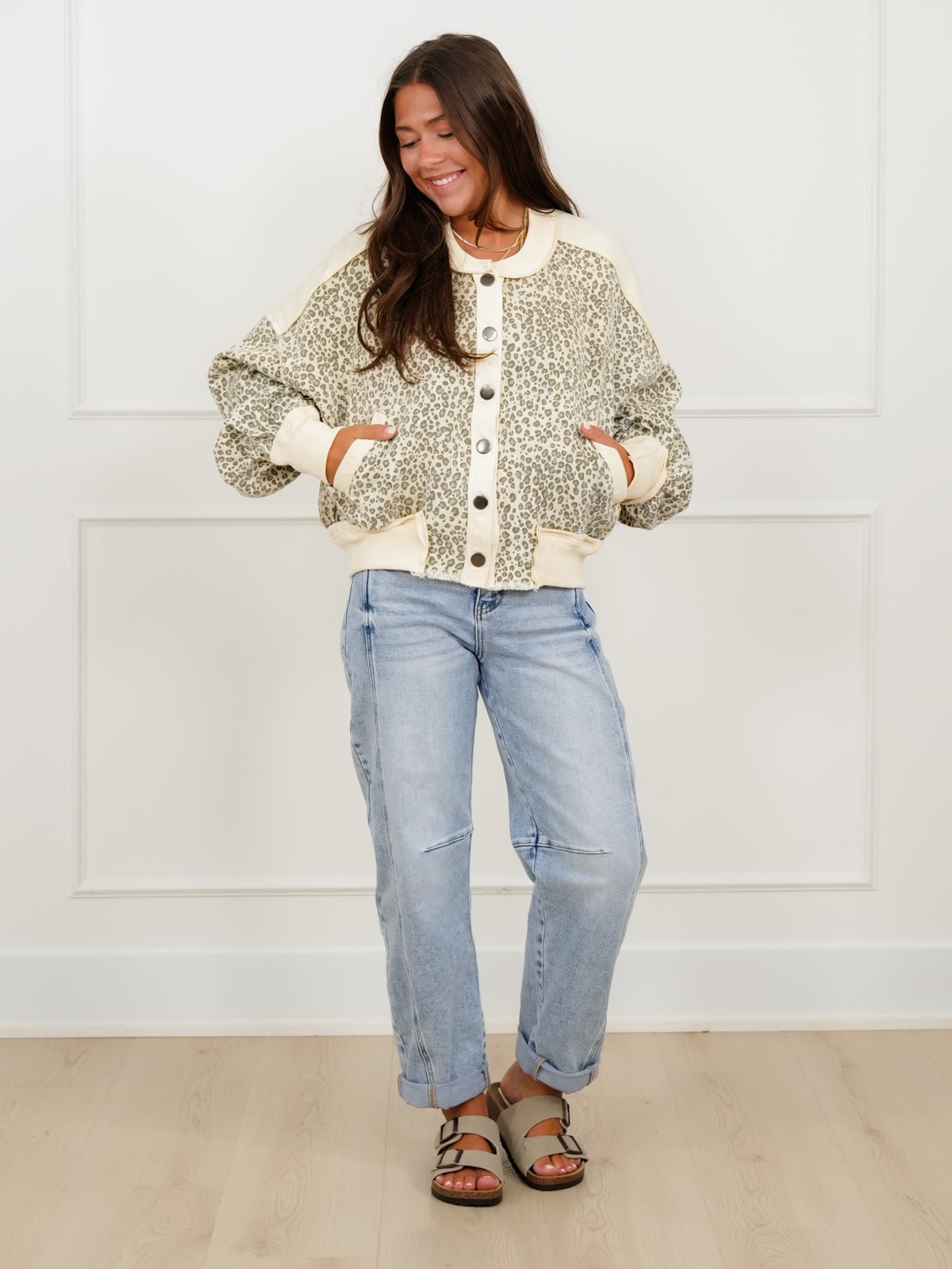 Leopard Print Long Sleeve Button Down Jackets - Freckled Poppy