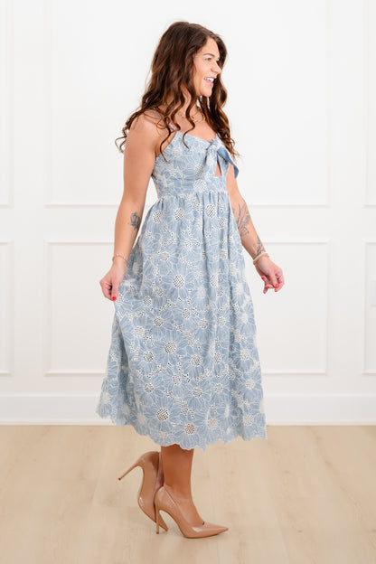 Floral Embroidered Sleeveless Midi Dress