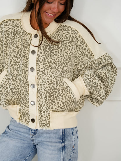 Leopard Print Long Sleeve Button Down Jackets - Freckled Poppy