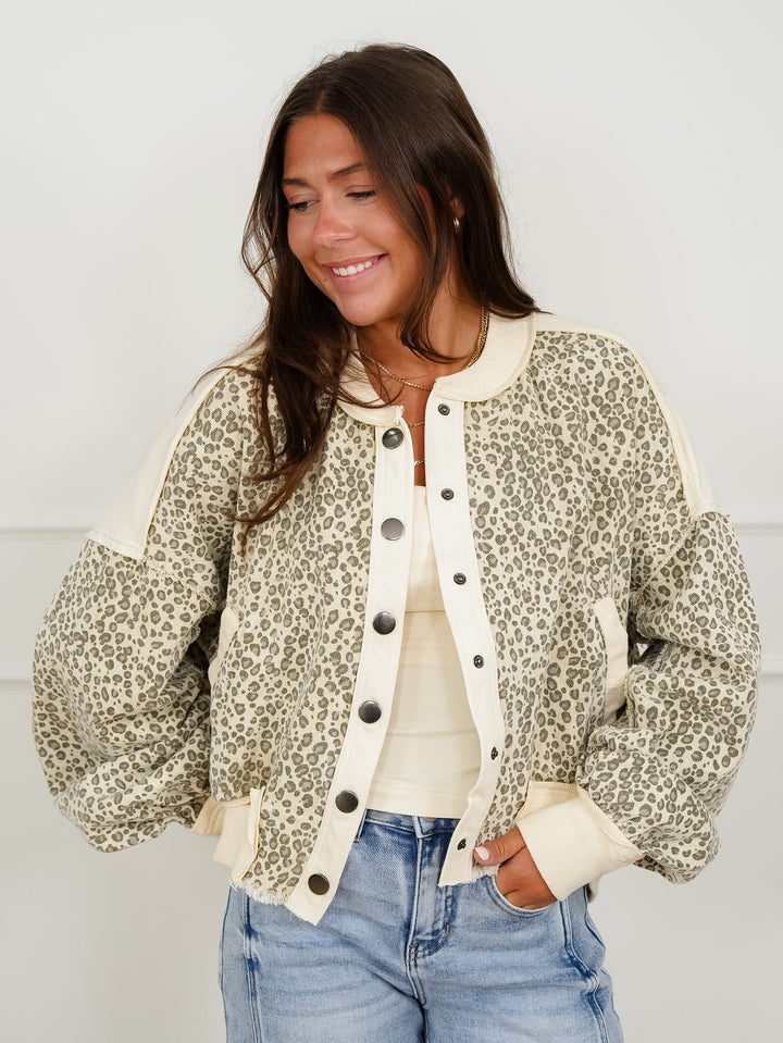 Leopard Print Long Sleeve Button Down Jackets - Freckled Poppy