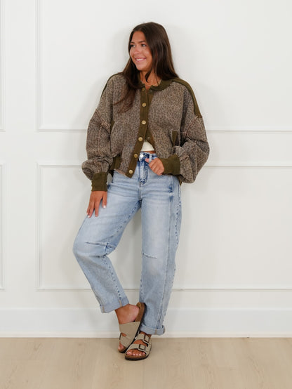 Leopard Print Long Sleeve Button Down Jackets - Freckled Poppy