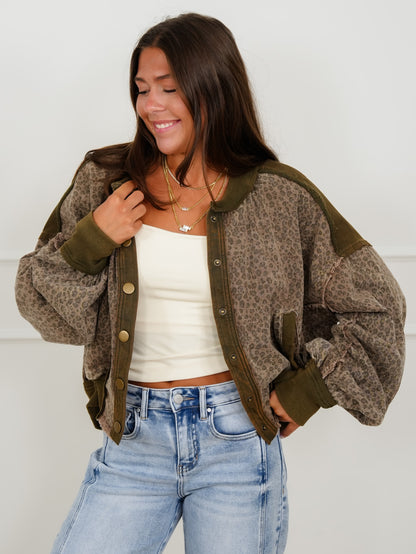 Leopard Print Long Sleeve Button Down Jackets - Freckled Poppy