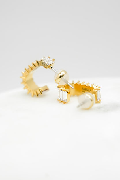 18K Gold Squared Diamond Hoop Earrings