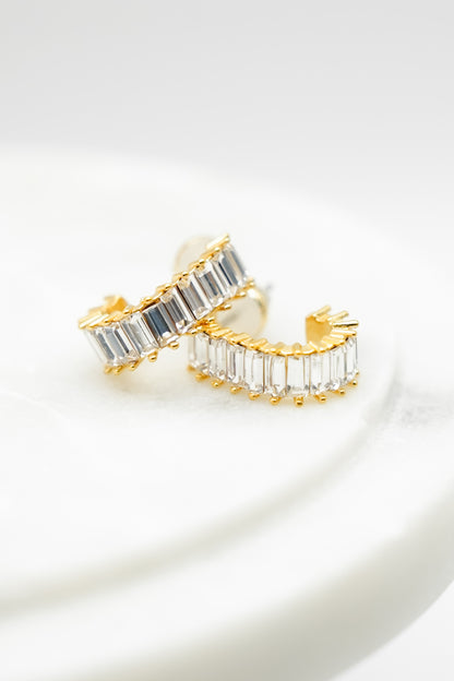 18K Gold Squared Diamond Hoop Earrings