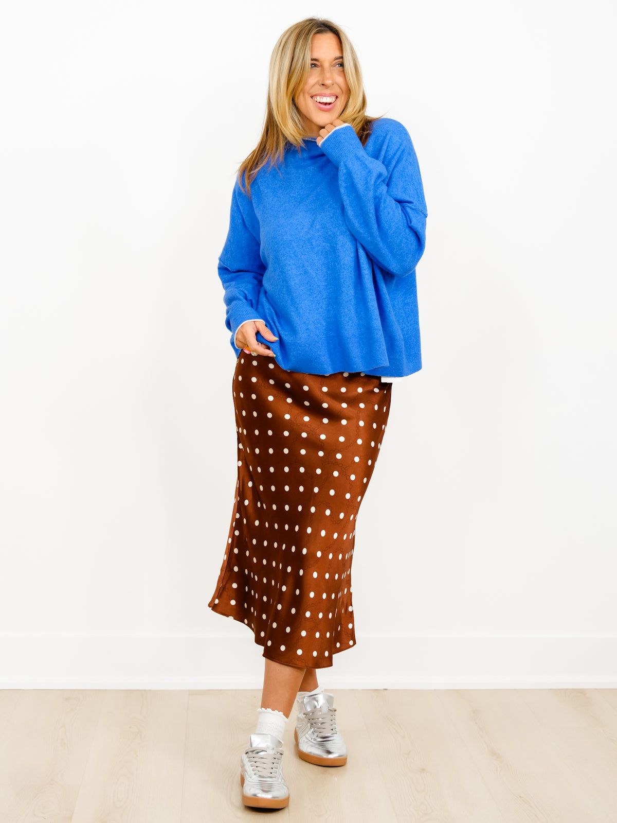 Blue Long Sleeve Mock Neck Pullover Sweater - Freckled Poppy
