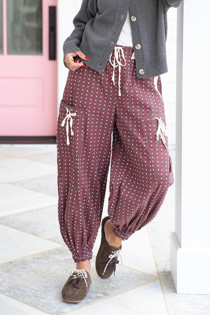 Diamond Stripe Elastic Waist Joggers