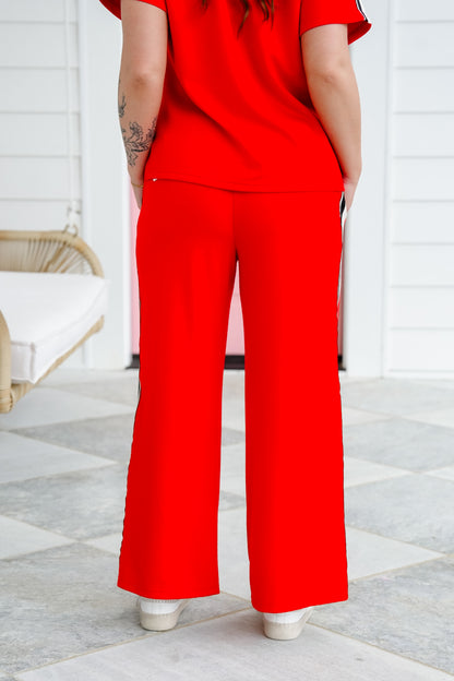 Restock! Red Elastic Waist Pull-On Pants with Stripe Detail