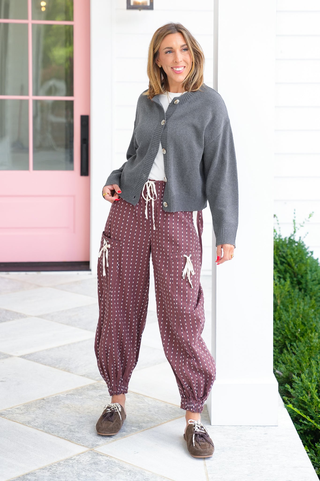 Diamond Stripe Elastic Waist Joggers