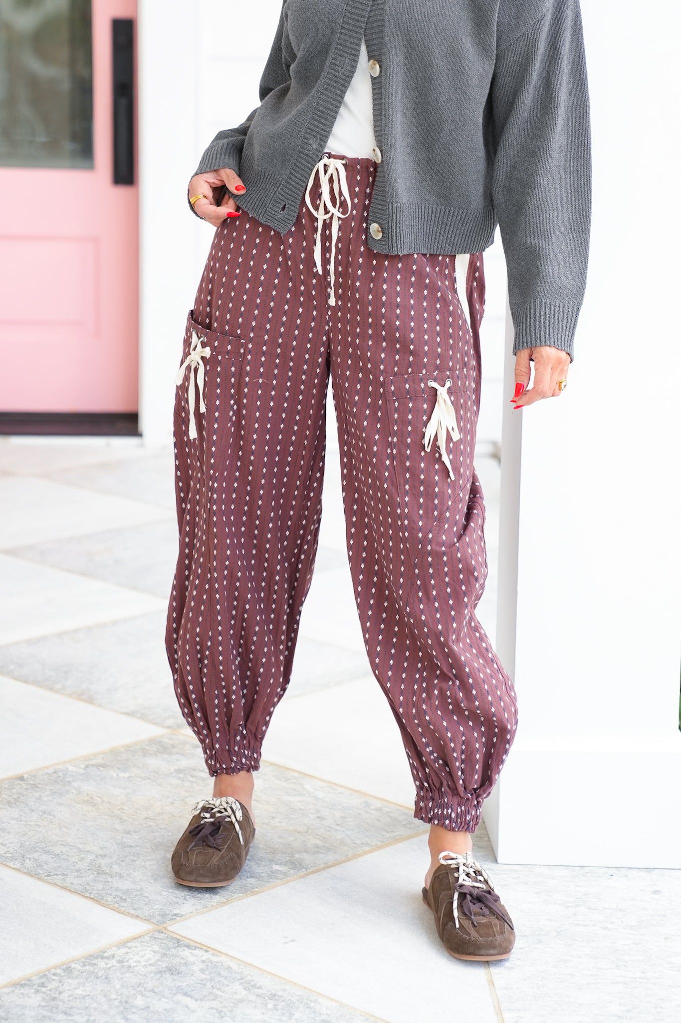 Diamond Stripe Elastic Waist Joggers