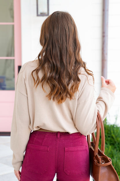 Taupe Cotton Long Sleeve Button Down Cardigan