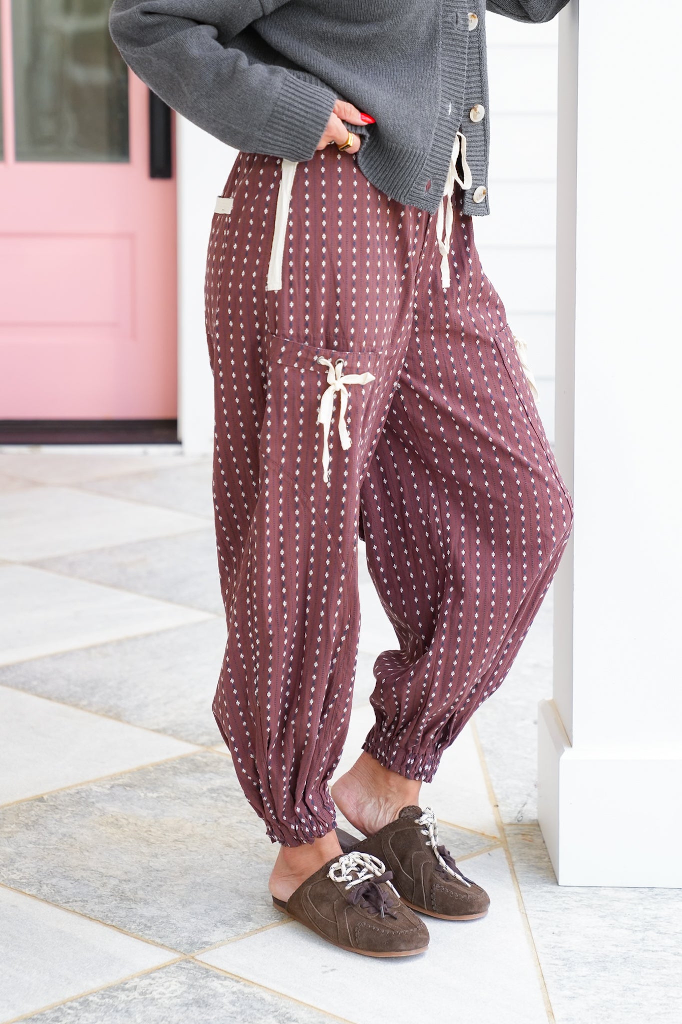 Diamond Stripe Elastic Waist Joggers