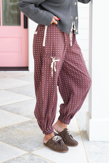 Diamond Stripe Elastic Waist Joggers