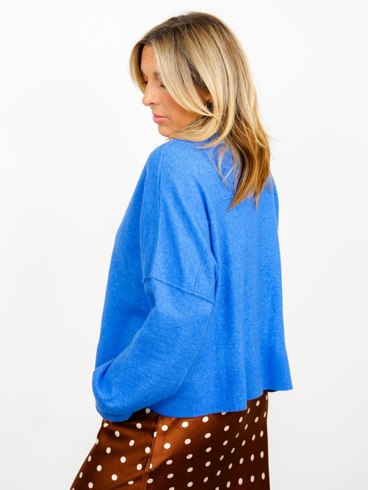 Blue Long Sleeve Mock Neck Pullover Sweater - Freckled Poppy