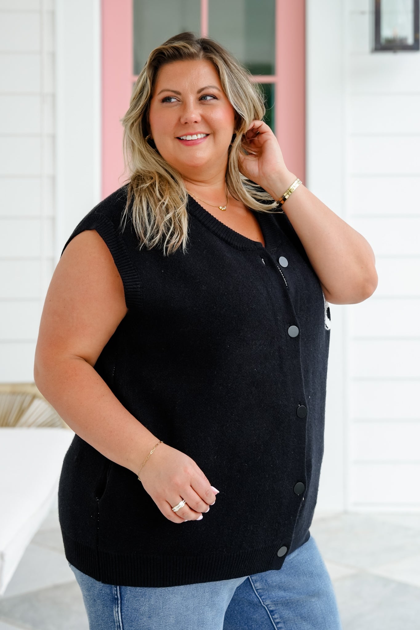 Black Ying Yang Button Down Sweater Vest
