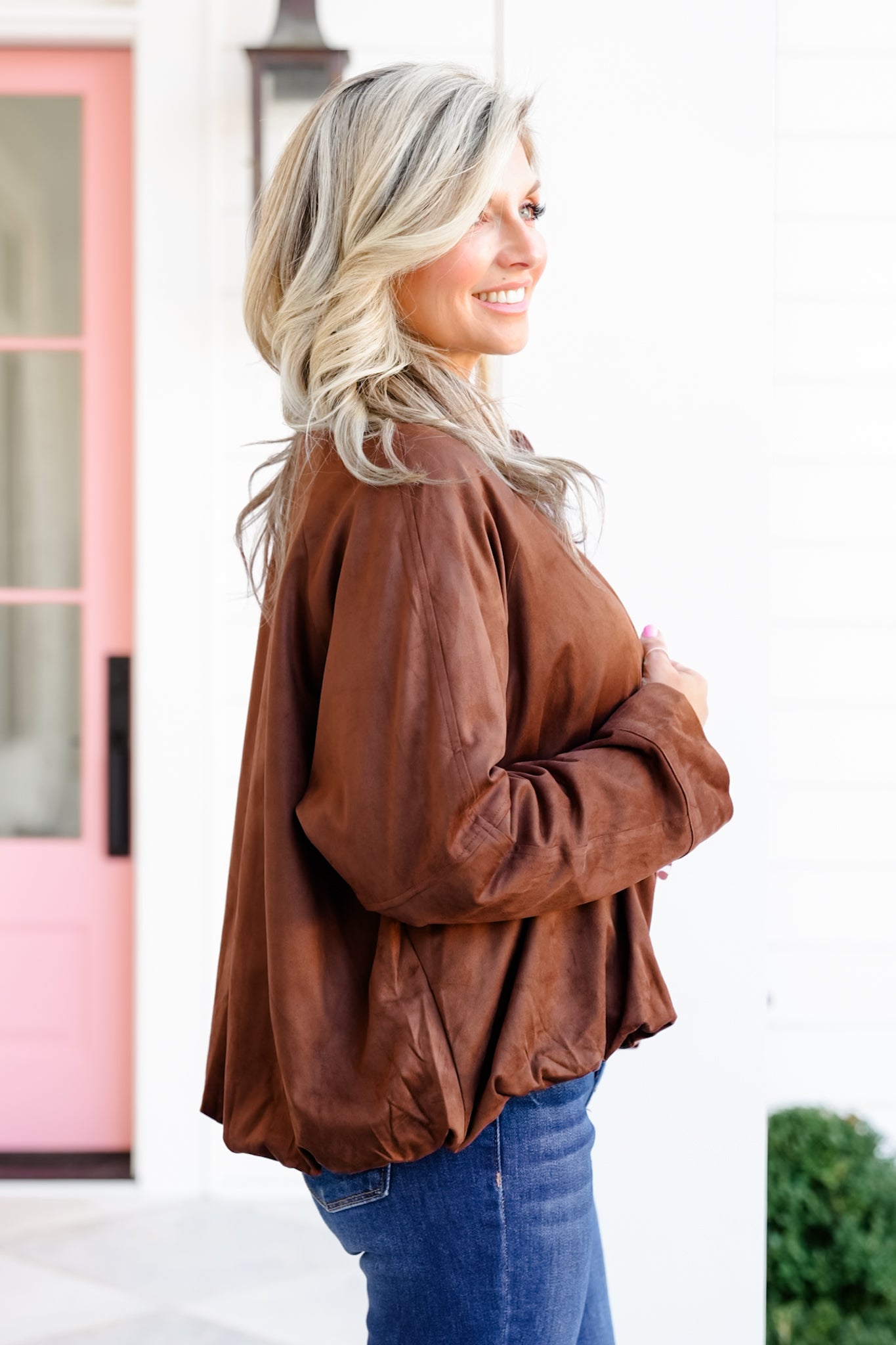 Vegan Suede Long Sleeve Button-up Jacket
