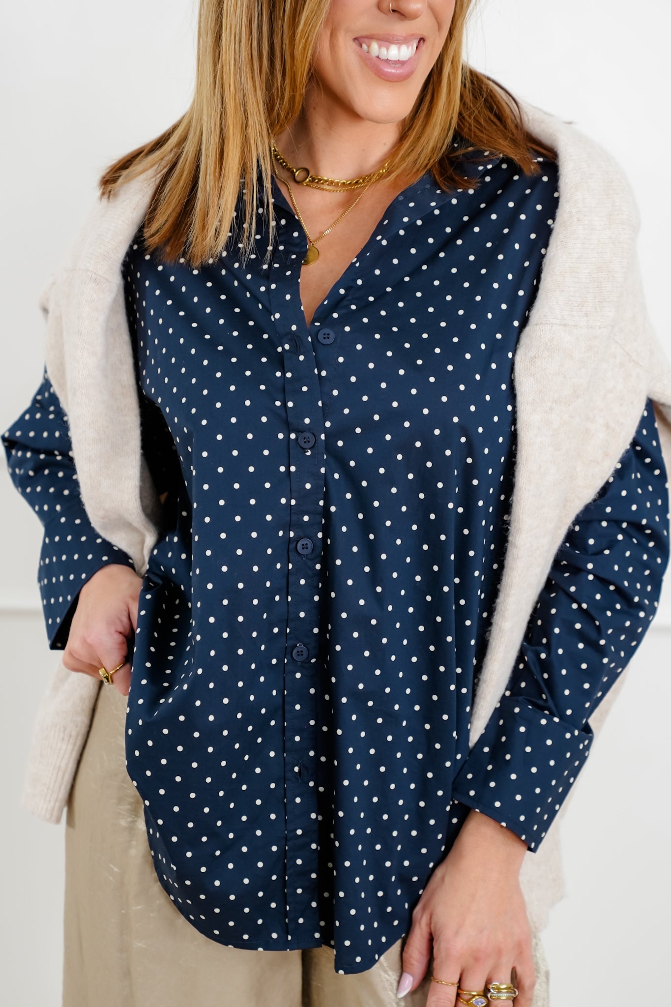 Polka Dot Long Sleeve Button Down Shirt