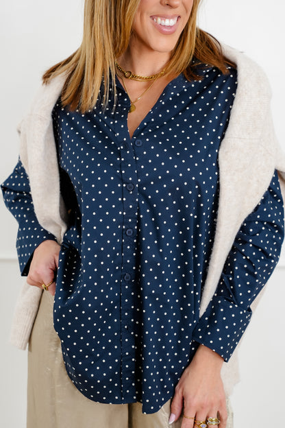 Polka Dot Long Sleeve Button Down Shirt
