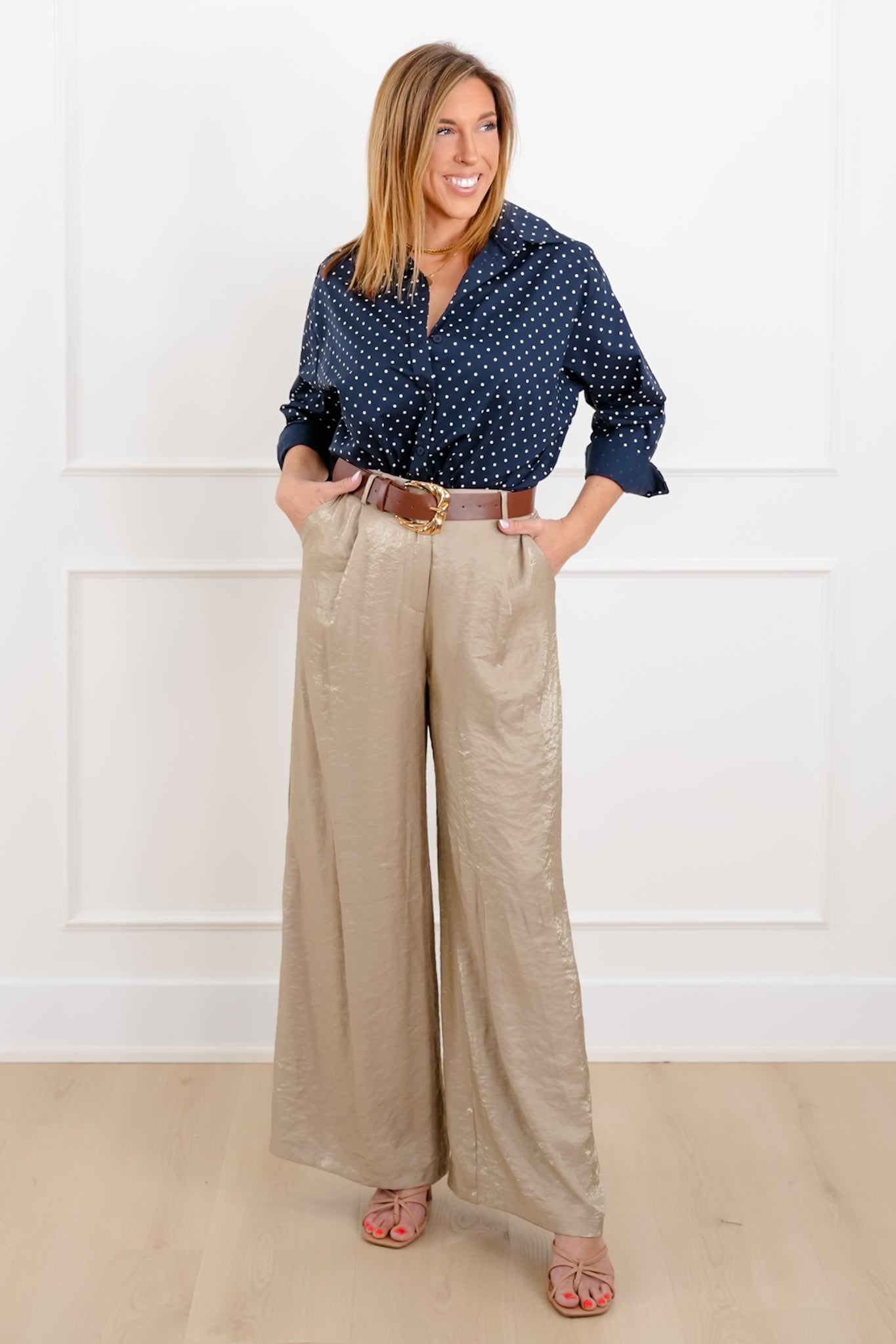 Polka Dot Long Sleeve Button Down Shirt