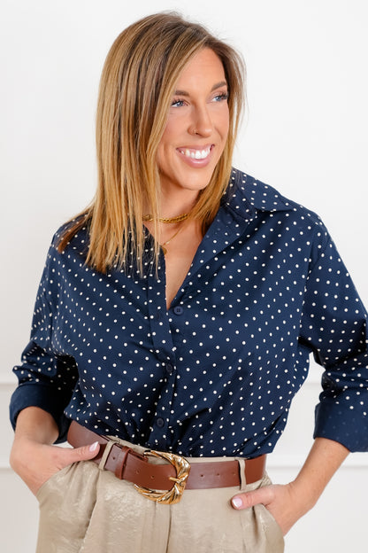 Polka Dot Long Sleeve Button Down Shirt