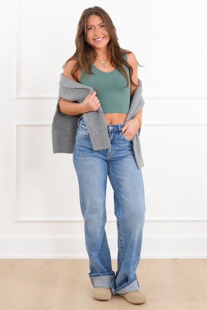 Ribbed Knit U/V Neck Cropped Tank Top - More Colors!