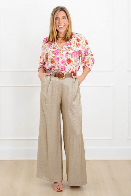 Floral Print Button Down Top with Smocking