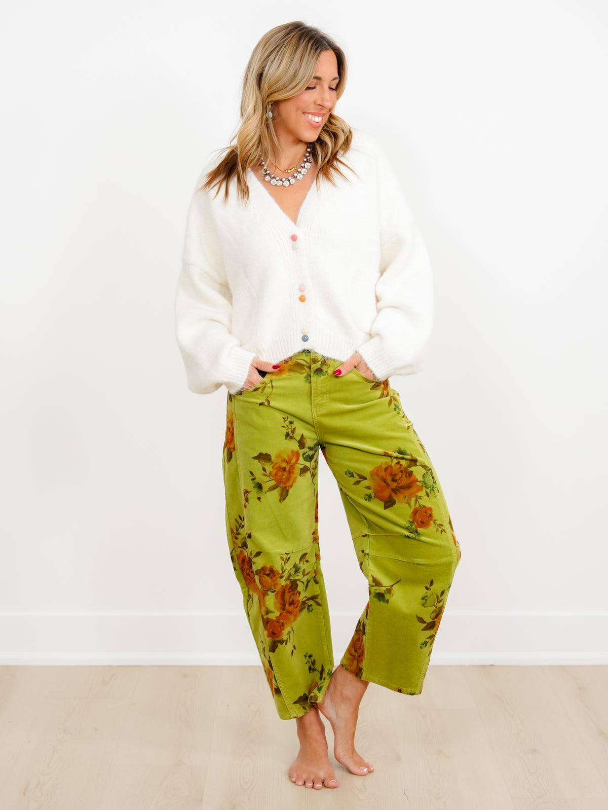 Floral Print Corduroy Pants - Freckled Poppy