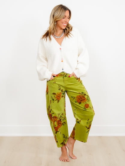 Floral Print Corduroy Pants - Freckled Poppy