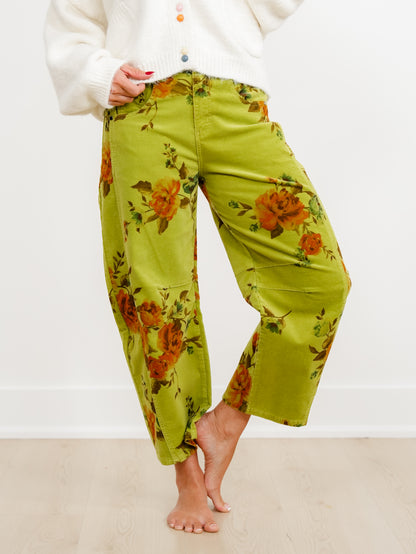 Floral Print Corduroy Pants - Freckled Poppy