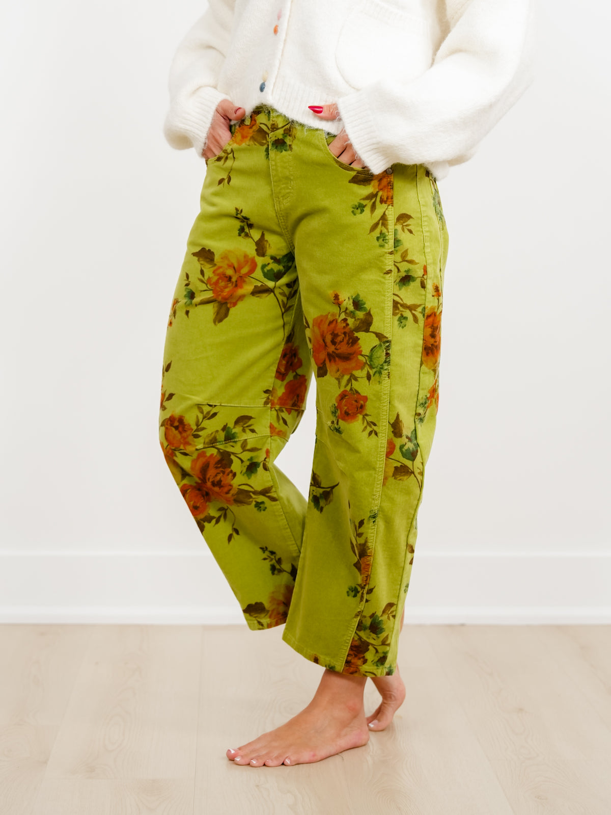Floral Print Corduroy Pants - Freckled Poppy