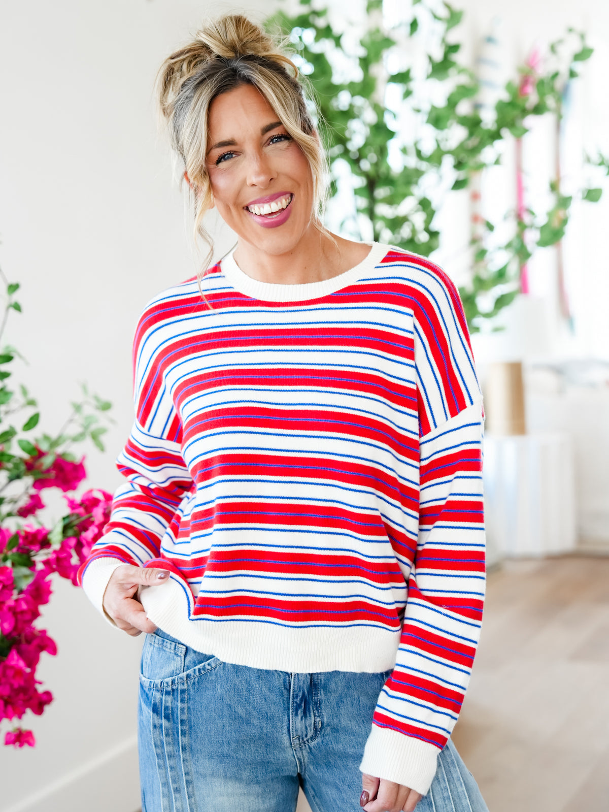 Multi Color Stripe Long Sleeve Pullover Sweater
