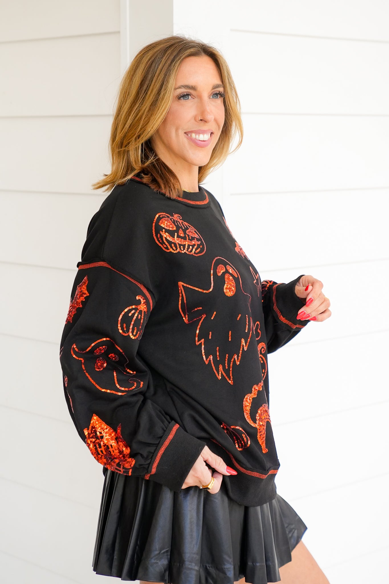 Sequin Halloween Long Sleeve Pullover Sweatshirt