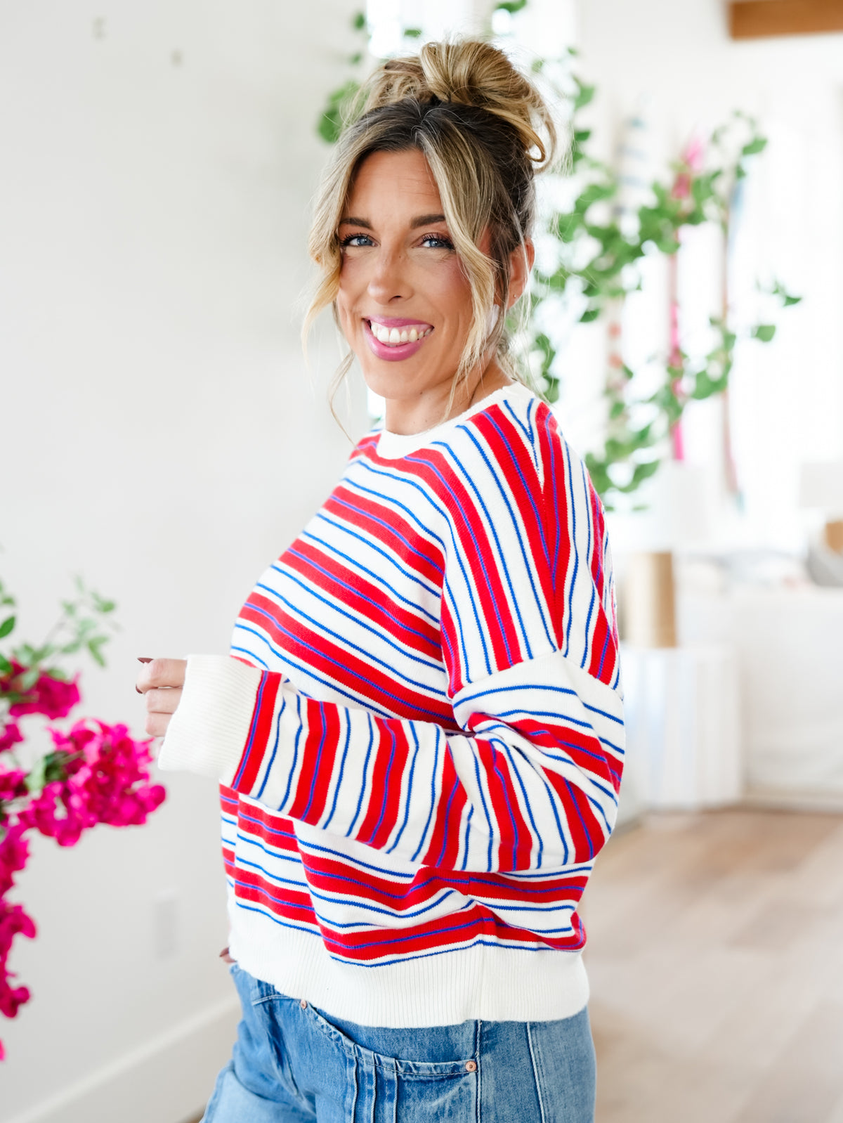 Multi Color Stripe Long Sleeve Pullover Sweater