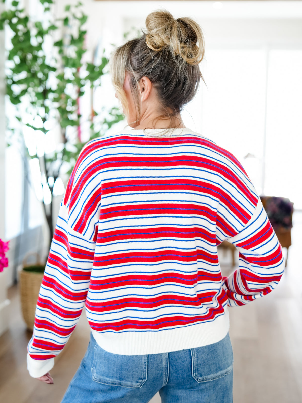 Multi Color Stripe Long Sleeve Pullover Sweater